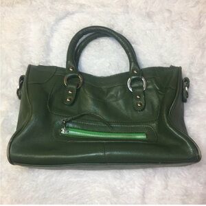 PAULINA CARCACH Vintage Green Leather Satchel Purse Bag